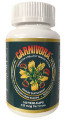 Carnivora Vegi-Caps bottle label shows gluten-free vegan promise for everyday wellness