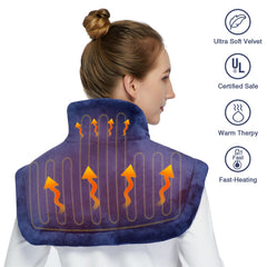 CAROMIO pad resting on shoulders while lying back for full upper body warmth