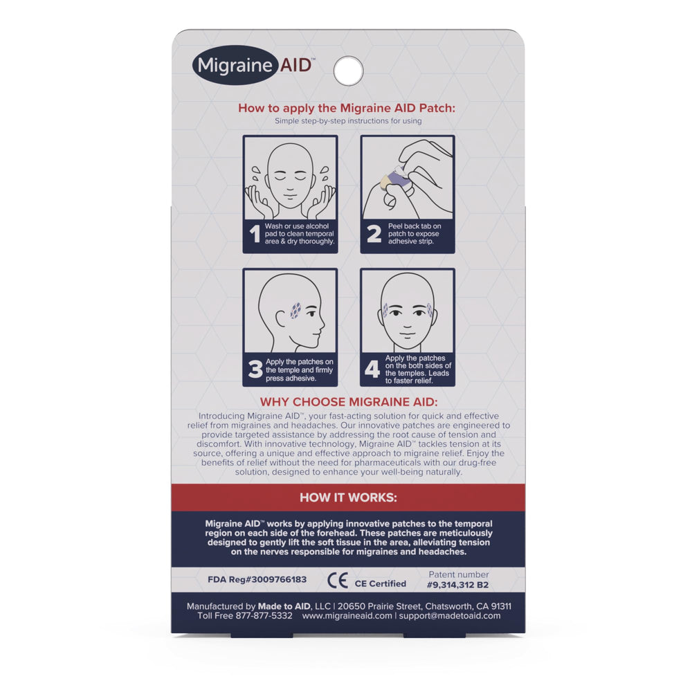 CarpalAid Migraine AID patch placed on forehead for relief