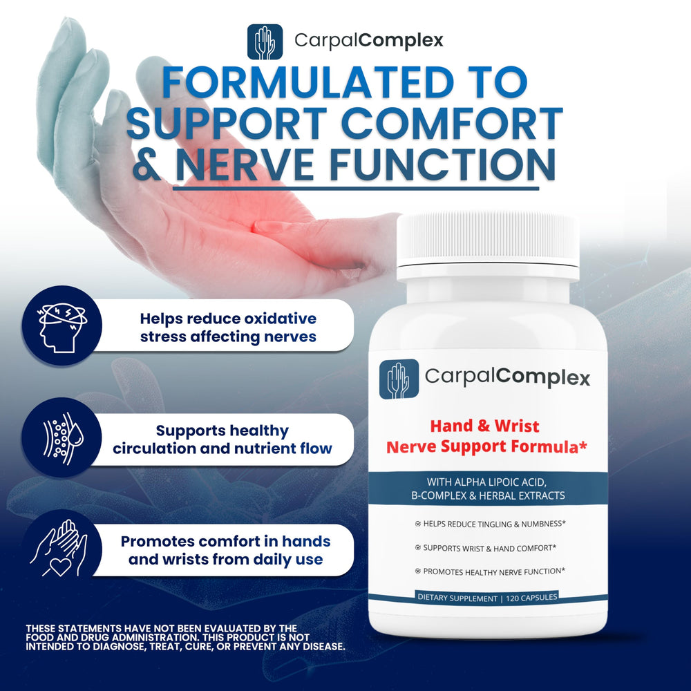 CarpalComplex label detail highlights GMP quality and third-party testing.