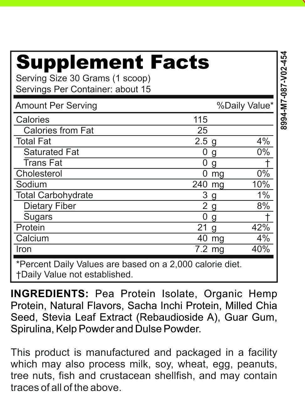 Casa de Sante plant based protein blend powder showing triple protein source coverage