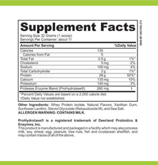 Closeup of Casa de Sante Vanilla label highlighting 25g protein per scoop