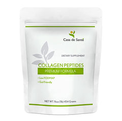 Casa de Sante hydrolyzed collagen peptides bottle highlighting GLP-1 support and gut-friendly formula.
