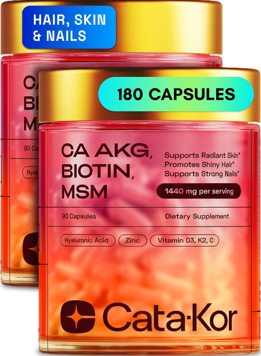 Cata-Kor hair skin nails vitamins bottle for daily beauty routine.