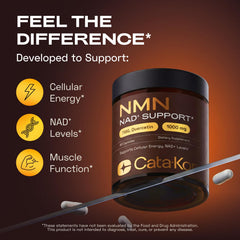 Cata-Kor NMN ingredients diagram highlights quercetin, resveratrol, TMG