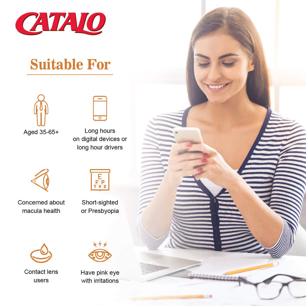CATALO Bilberry Eyebright Extract Gold serving scene demonstrates daily use routine.