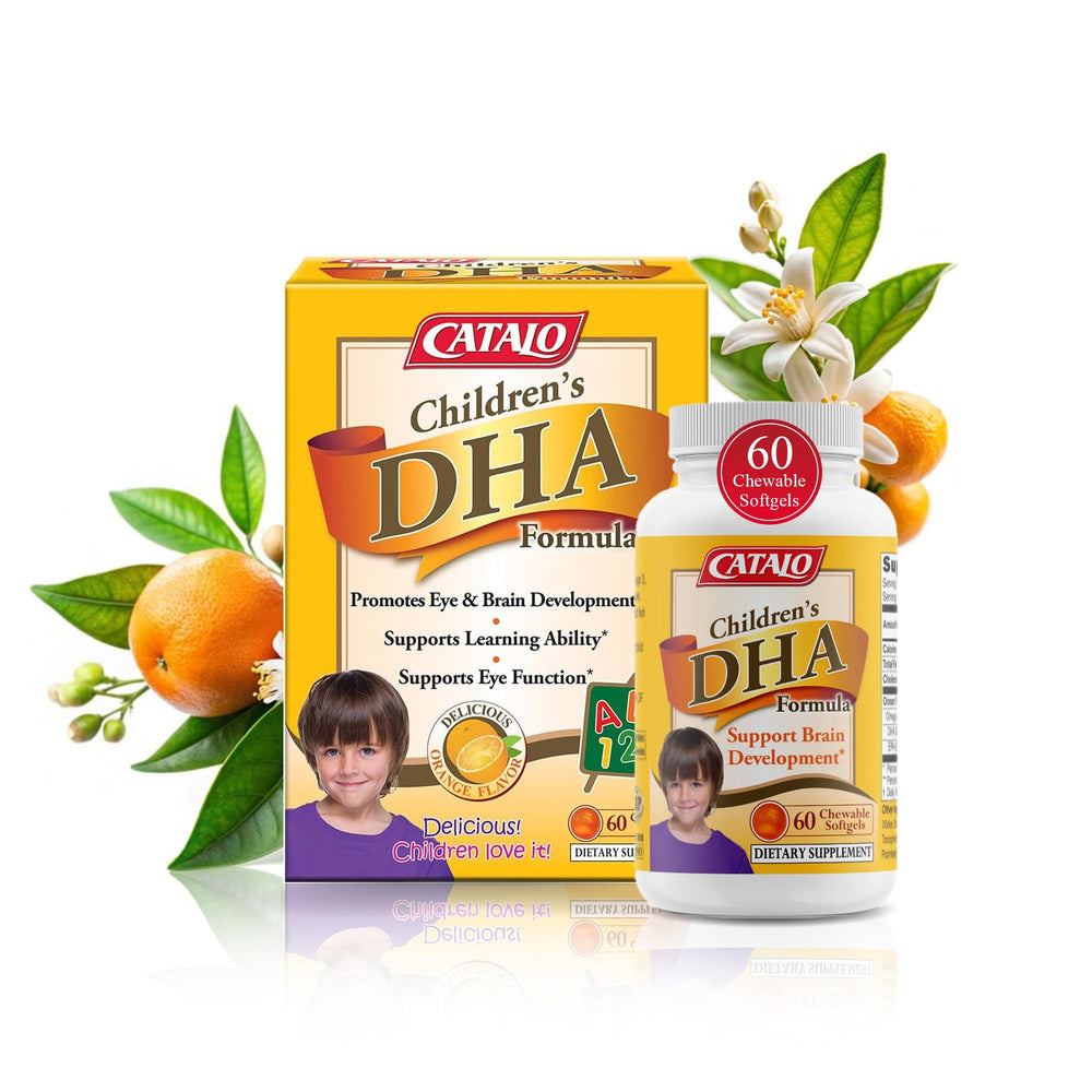 CATALO Children's DHA formula chewables with orange flavor for easy daily use.