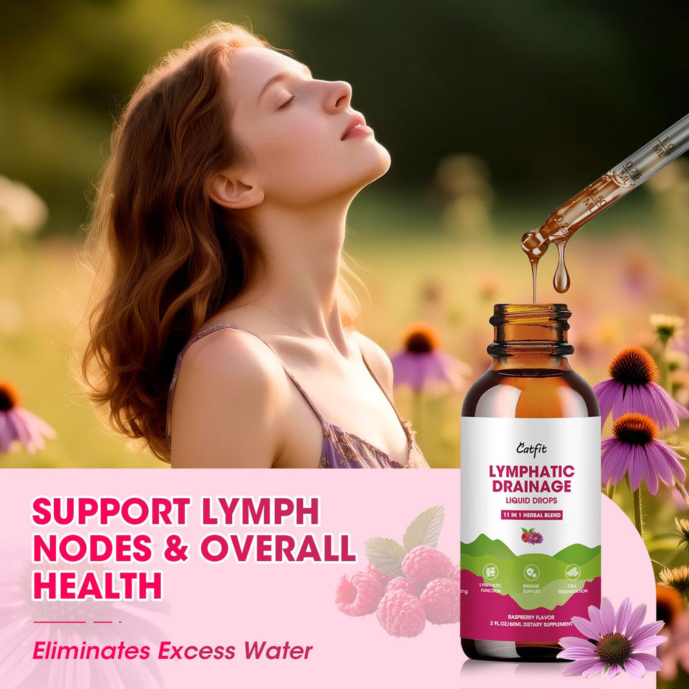 Catfit Lymphatic Drainage Drops herbs closeup features echinacea and elderberry.