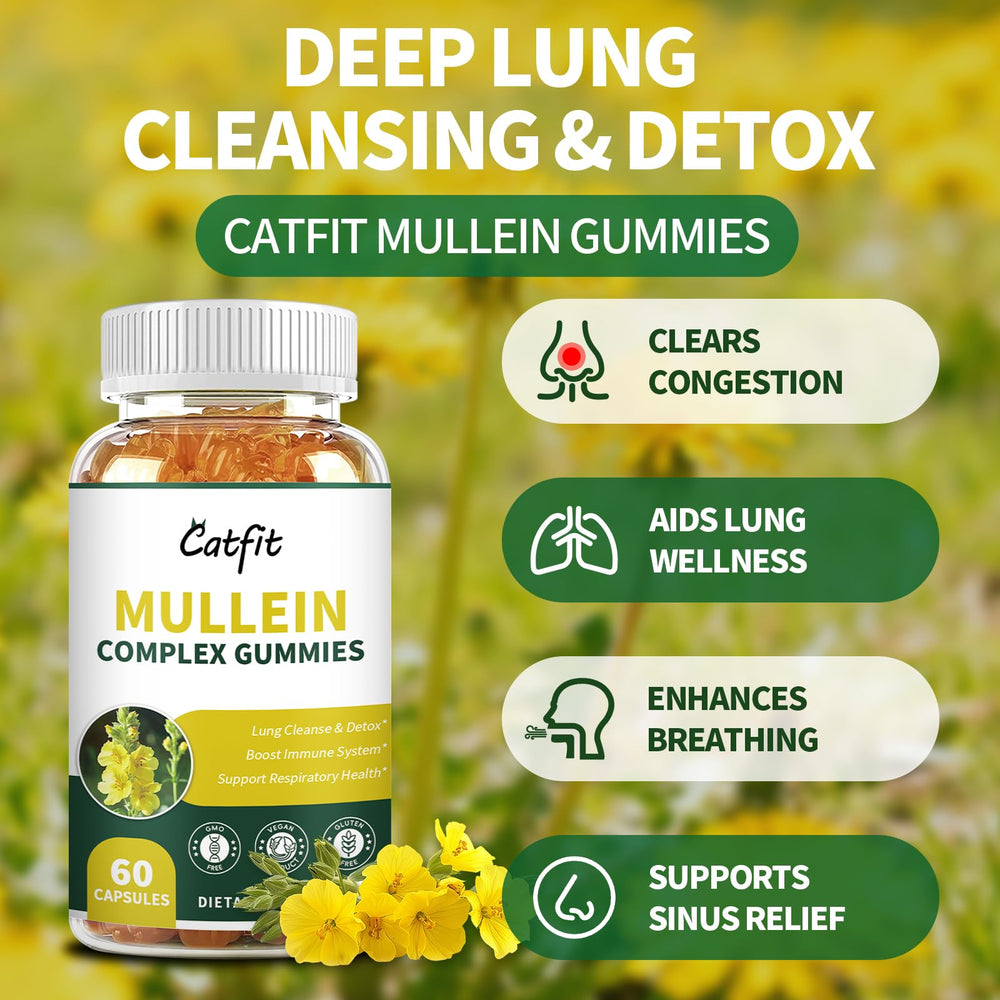 Catfit Mullein Gummies close-up reveals chewy texture and pineapple flavor.