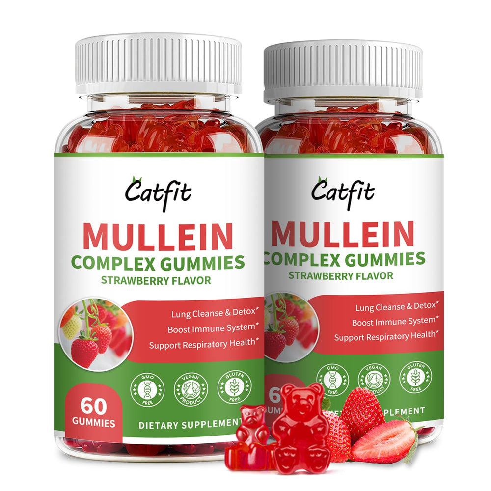 Catfit Mullein Gummies highlighting lungs-detox benefits for clearer airways