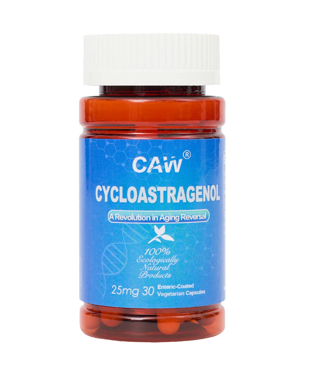 CAW Hypersorption Cycloastragenol bottle front showing 25 mg strength for easy dosing
