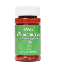 CAW Nano Cycloastragenol bottle with enteric-coated capsules for enhanced absorption.