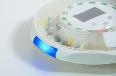 Sliding medication window improves usability for seniors or users with mobility issues.