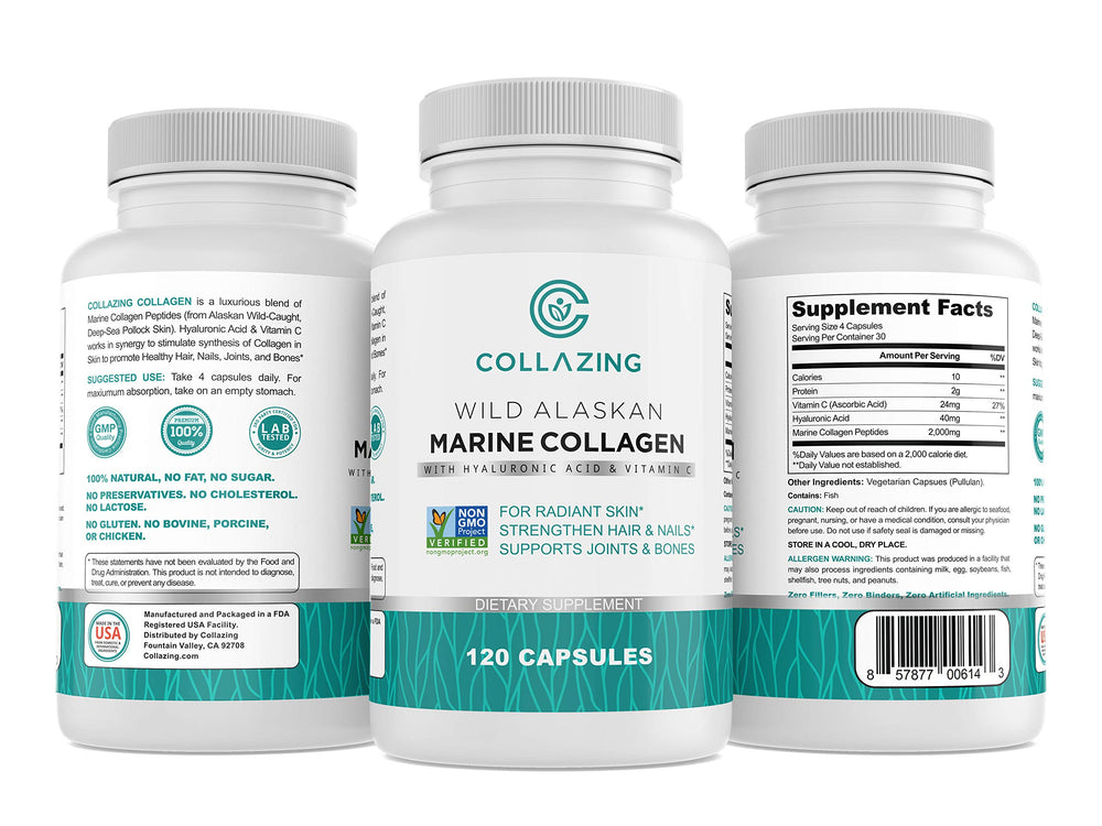 C COLLAZING Alaskan marine collagen bottle supports skin and joints.
