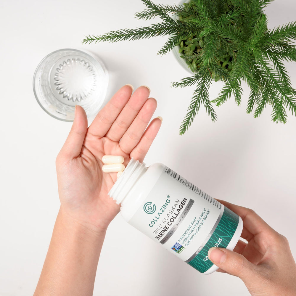 C COLLAZING marine collagen capsules closeup for convenient daily use.