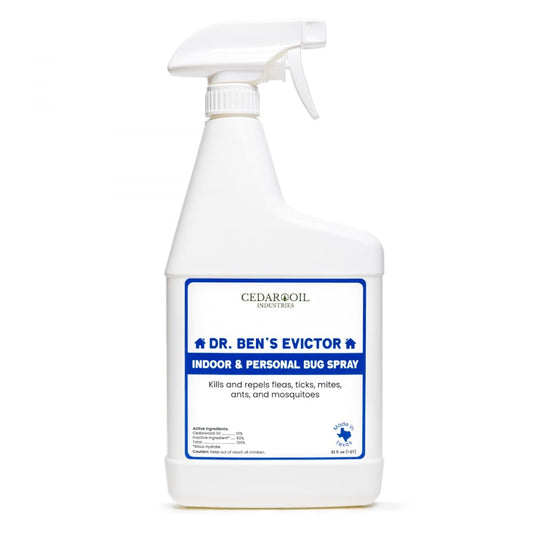 Cedar Oil Industries Evictor spray bottle ready for indoor pest protection.