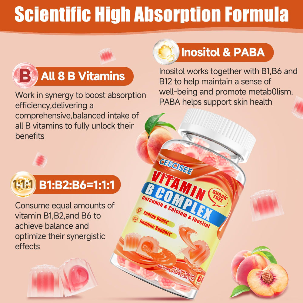 Ceecisee B complex gummies with ashwagandha and curcumin herbs closeup