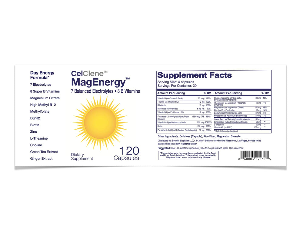 CELCLENE MagEnergy L-theanine and choline for calm focus.