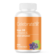 Celebrate Bariatric Supplements iron bottle on counter supports daily post-surgery nutrition.