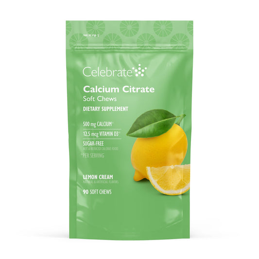 Celebrate Bariatric Soft Chews bottle with lemon flavor for easy calcium intake