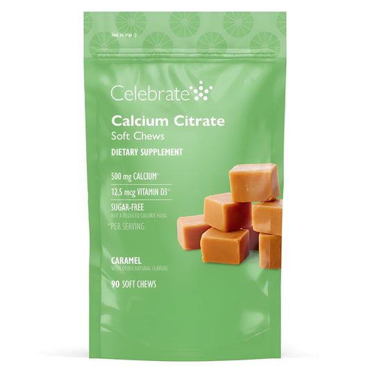 Celebrate Vitamins Bariatric calcium citrate soft chews bottle shows convenient daily support