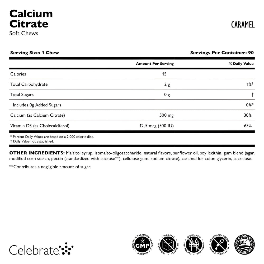 Celebrate Bariatric calcium citrate soft chews caramel flavor ideal for quick snacking