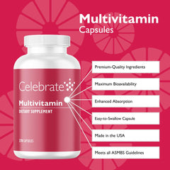 Close-up of Celebrate Vitamins bariatric multivitamin capsules for easy swallowing.