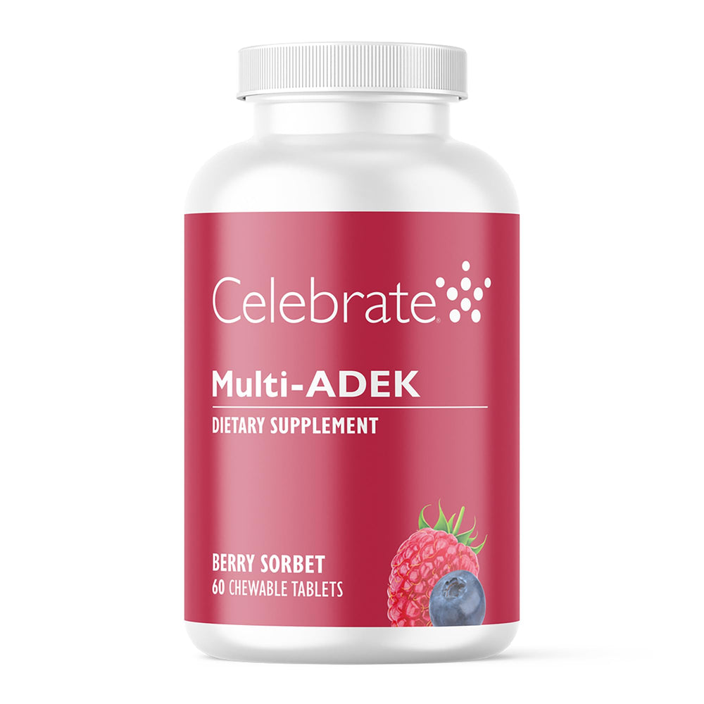 Celebrate Vitamins Multi ADEK Berry Sorbet bottle for daily bariatric use