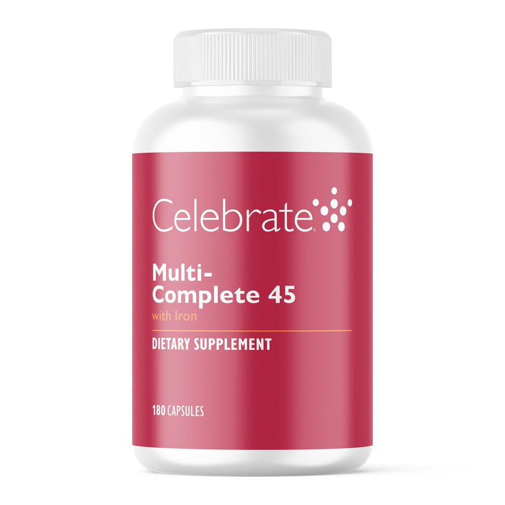 Celebrate Vitamins Multi-Complete bottle front demonstrates post-surgery nutrition and balance.