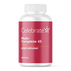 Celebrate Vitamins Multi-Complete bottle front demonstrates post-surgery nutrition and balance.