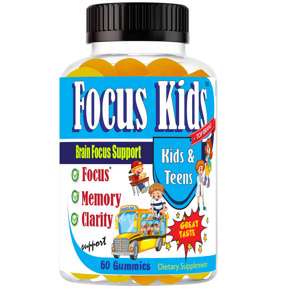 Celebrity LifeStyle Product Focus Kids bottle with tasty gummies for attention support.