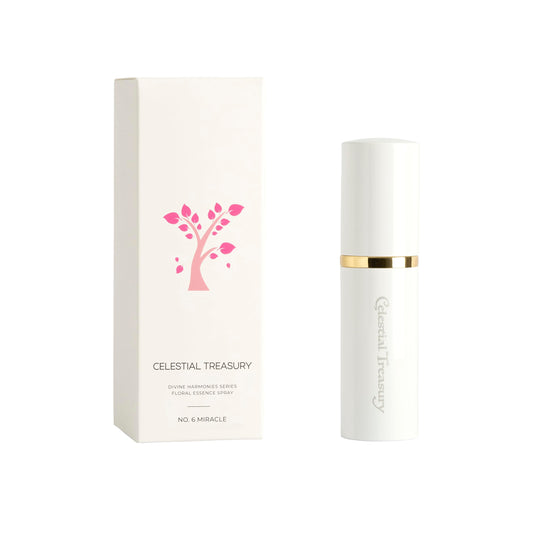 Celestial Treasury Blessed Floral Essence Spray No.6 bottle offering calm ambiance.