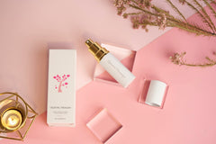 Celestial Treasury Blessed Floral Essence Spray No.6 ingredients collage highlights botanical extracts.