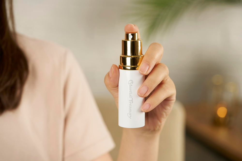 Celestial Treasury Blessed Floral Essence Spray No.6 mindfulness ritual scene invites calm.