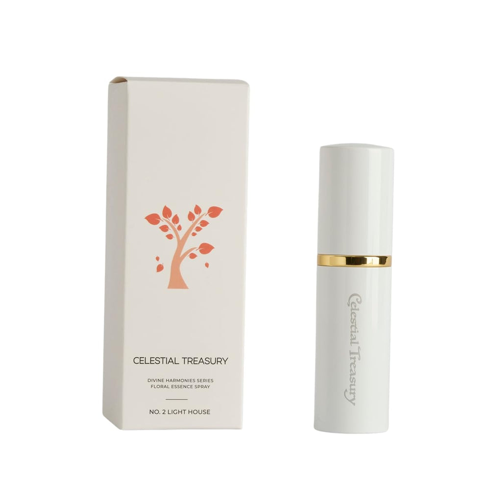 Celestial Treasury Light House bottle pour shows an alcohol-free floral essence for calm energy