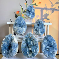 Celestine cluster hand-selected-authentic emphasizes unique crystal formation.