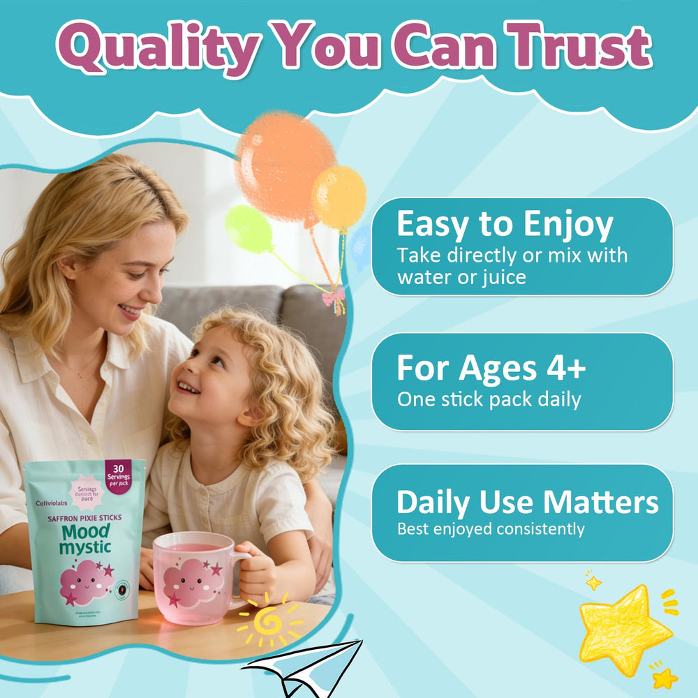 Cellbiolabs Saffron for Kids 30-stick box for convenient daily use.