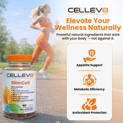 Cellev8 SlimCell bottle back shows dosage and quality for daily use.