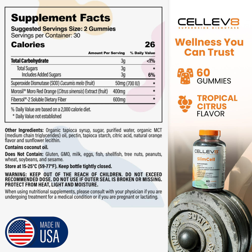 Cellev8 SlimCell gummies with water, simple daily intake.