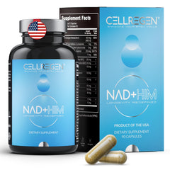 Cellregen NAD Him bottle front demonstrates a men's wellness supplement for daily NAD support.