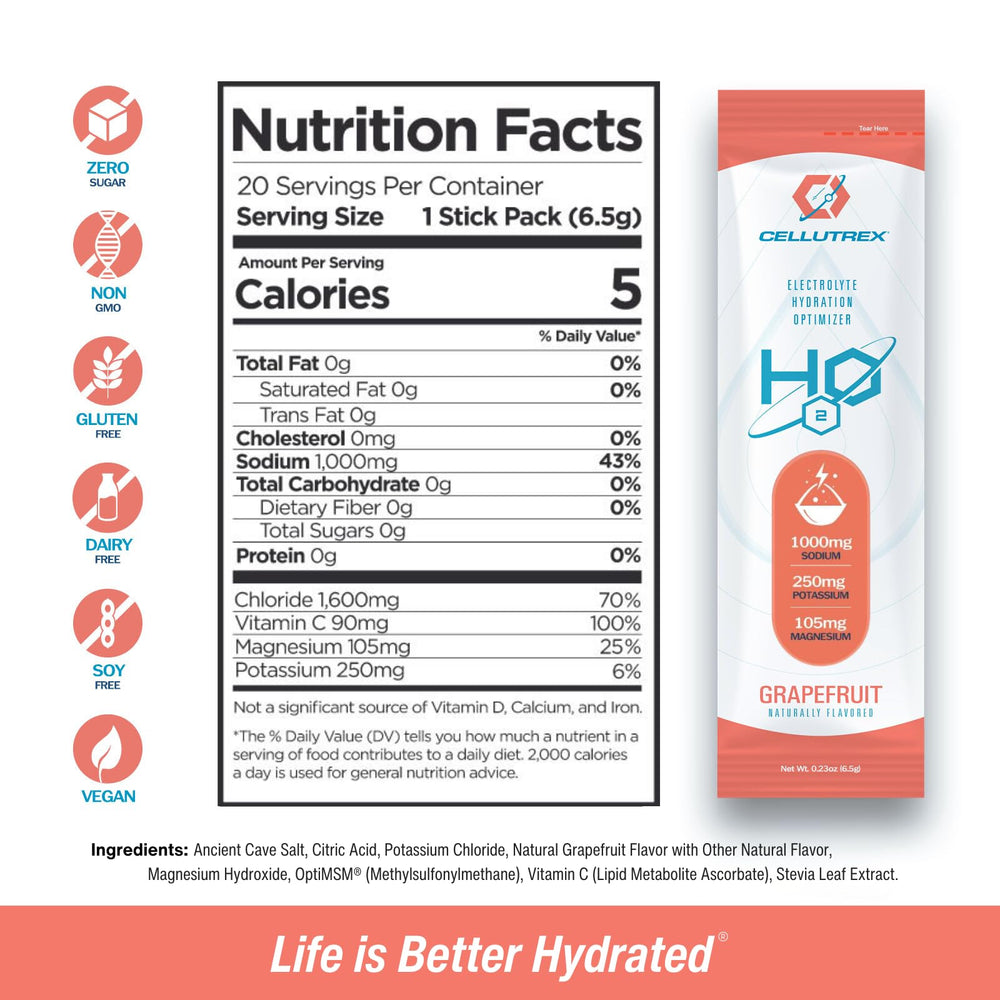 Cellutrex H2O Grapefruit drink in a glass ready to sip after a workout.