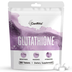 Cenffitio Glutathione bottle front shows a bright, skin-brightening routine.