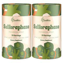 Cenffitio Sulforaphane bottle label showing high-potency broccoli sprout blend for NRF2 support.
