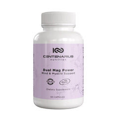Centenarius Dual Mag Power bottle pour showcases the premium magnesium blend for focus and restful sleep.