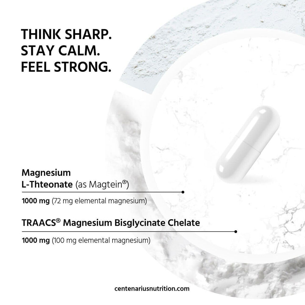 Centenarius Dual Mag Power glass of water suggests easy daily magnesium ritual.