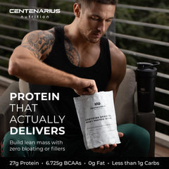 Centenarius Nutrition Premium Whey Isolate ethical Irish farming logo signals responsible sourcing.