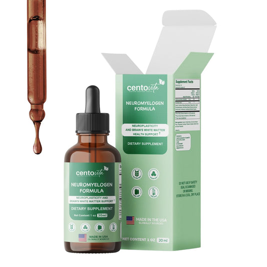Centovita Neuromyelogen formula bottle with berry liquid may support focus and learning
