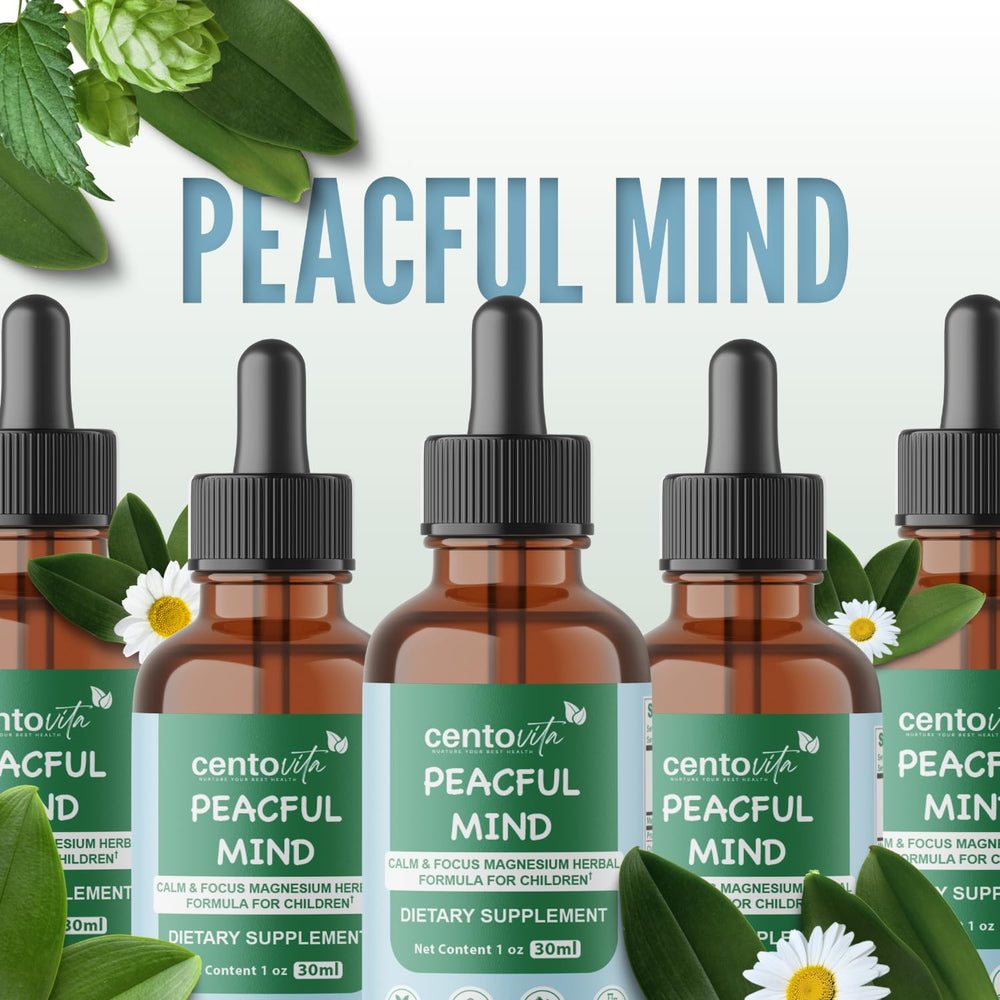 Centovita Peaceful Minds packaging highlights vegan, gluten-free ingredients.