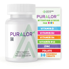 Centurion Health Puralor AD bottle shown for daily focus support.
