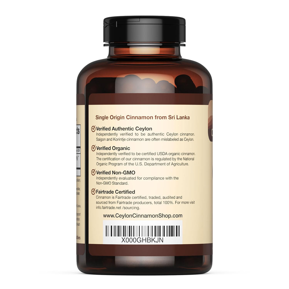 USDA Organic seal and Ceylon Cinnamon Shop label on bottle